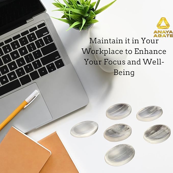 Selenite Worry Stones – Crystal Thumb Worry Stone for Anguish, Stress – Relaxing and Soothing Balance Stones for Meditation, Stress Relief – Healing Stones and Crystals for Men and Women