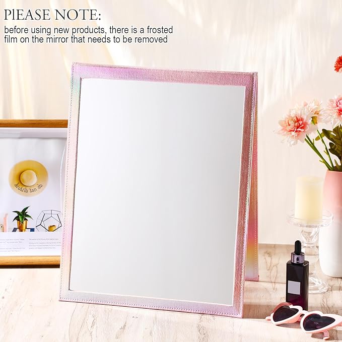 Chunful Foldable Backstage Mirror with Handle Holographic 33.5 X 13.4 Inch Folding Hanging Mirror Rectangular for Travel Dance Bag Home Fitness Spa Gift for Dancers(Pink)