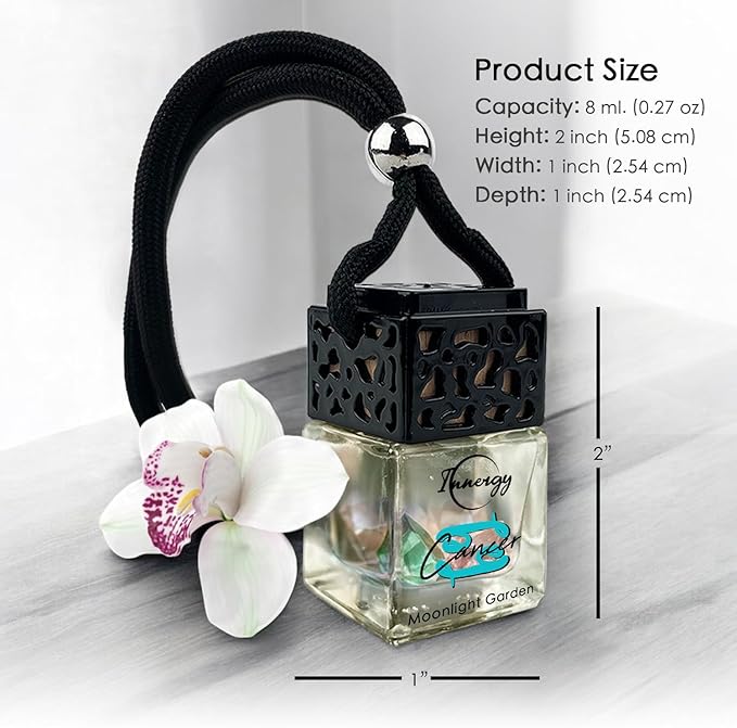 Innergy Cancer Zodiac Crystal Infused Car Air Freshener - Portable 8 ml. Hanging Essential Oil Diffuser for Vehicle, Long-Lasting Fragrance, Eco-Friendly Design, Freshness On The Go!