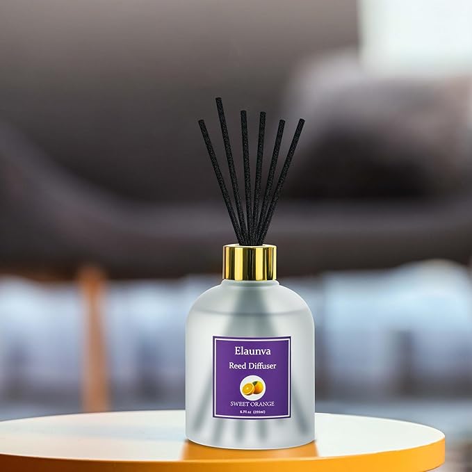 Sweet Orange Reed Diffuser Sets,6.7fl oz(200ml) with 8 Sticks,Fragrance/Aromatherapy for Office/Kitchen/Entryway/Bathroom,Gift Set,Shelf Decor,Home Accessories,Air Freshener(Sweet Orange)
