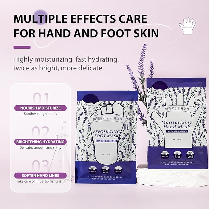 Hydrating Hand Foot Masks Set,5 Pack Glove Mask for Dry Hand,Exofliating 5 Pack Socks Maskfor Peeling Away Dead Skin Calluses（Lavender）