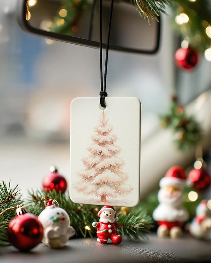 Pink Boho Christmas Berry Car Air Freshener 4 Pcs, Coquette Bow Xmas Tree Snowflake Hanging Air Freshener for Cars Closet Drawer Books, Girly Christmas Car Accessories Mirror Decor for Women