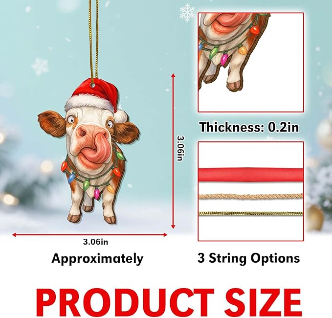 Farmhouse 2 Side Printed Wooden Ornament, Farm Animal Tree Decoration, Dairy Cow Ornament, Holiday Hanging Keepsake Gift for Christmas