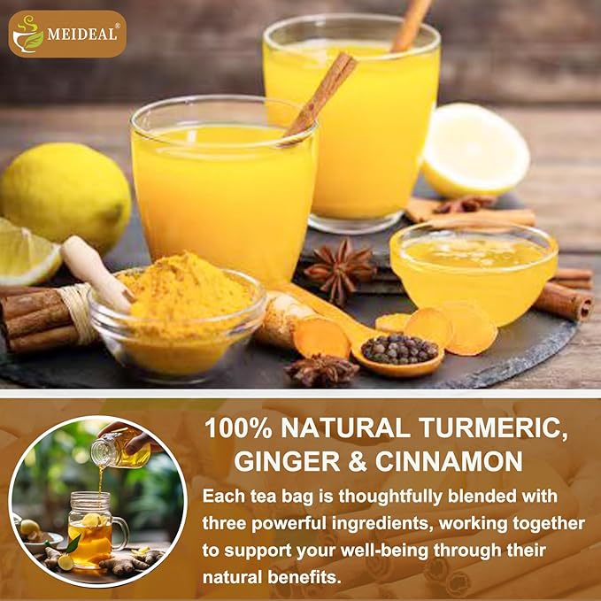 120 Bags Premium Turmeric Ginger Cinnamon Tea, 100% Natural Ingredients Blend, Pure Turmeric Ginger Herbal Tea for Wellness, No Additives, No Sugar, No Caffeine, Vegan (120 Bags)