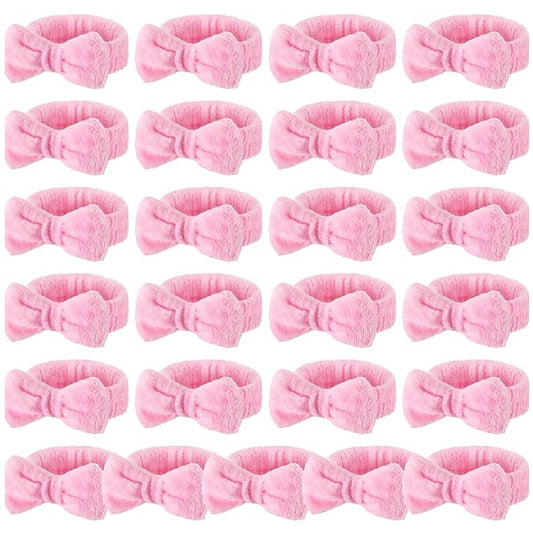 25 Pcs Pink Spa Headband Bulk Pink Makeup Headbands for Washing Face Cute Bow Hairbands Soft Coral Fleece Hairbands for Women Face Skin Care Makeup Spa Gift Shower Yoga