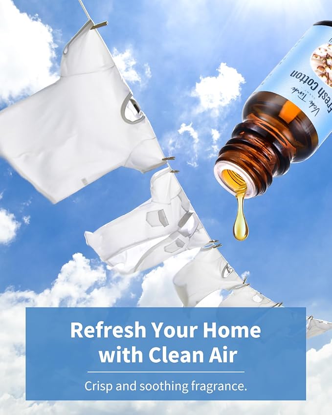 Clean Fragrance Oils Set, Premium Essential Oils for Diffuser, Candle & Soap Making, Freshie Scents - Fresh Cotton, Fresh Linen, Soap, Clean Air & Home, Aloe