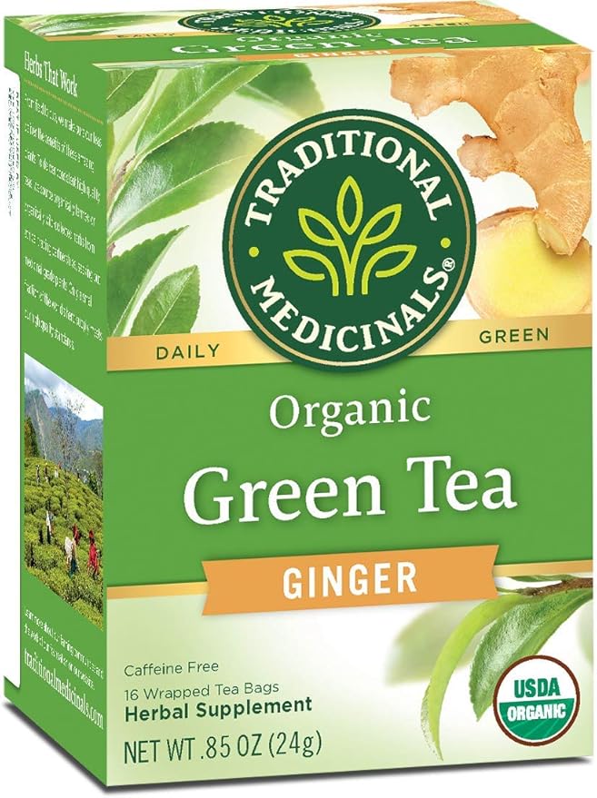Traditional Medicinals Organic Green Tea Ginger Herbal Tea, Promotes Healthy Digestion, (Pack of 1) - 16 Tea Bags