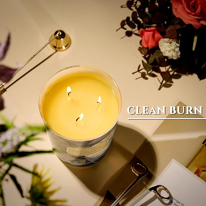 HomeLights Soy Wax Candles for Home Scented, 3-Wick Candles in Sandalwood Jasmine Scented, Industrial Chic Aromatherapy Candles Gift for Parties, Relaxing, 34oz