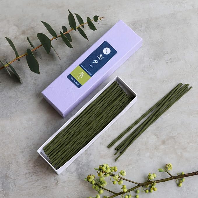 Asayu Japanese Low Smoke Green Tea Incense Sticks 20g Sample Size, 100% Made in Japan with Less Irritation, Non-Toxic Matcha Incense for Morning Energy, Yoga, Meditation or Mindfulness