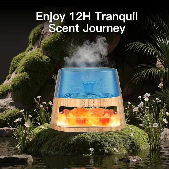 2-in-1 Essential Oil Diffuser and Himalayan Salt lamp, Two Lighting Modes, Aromatherapy Diffuser, Automatic Shut-Off Function, Cold Mist humidifier, Suitable for Home bedrooms, 260ml (Wooden)