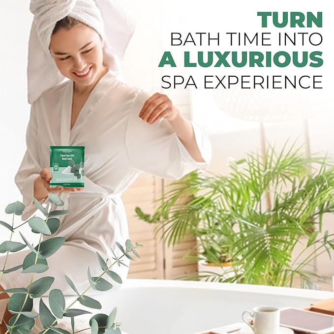 Aromasong Pure Dead Sea Salt 100% Natural Eucalyptus Essential Oil – 2.5 oz. Spa Bath Salt Fine Grain- Christmas Stocking Stuffers for Adults, Kids, Women, and Mens soak Stocking Stuffers for Adults