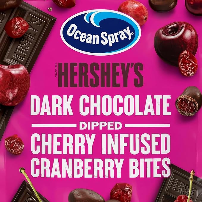 Hershys Ocean Spray 20oz 1 packs - Dark Chocolate Candy Dipped Cherry Infused Cranberry Bites, Chocolate Covered Cherries - Dark Chocolate Covered Sweetened Dried Cranberries