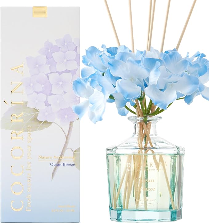 COCORRÍNA Reed Diffuser - Ocean Breeze 8.5oz Flower Reed Diffuser Set with 8 Sticks, Home Fragrance Reed Diffuser for Home Bedroom Office Bathroom Shelf Decor (Master Collection)