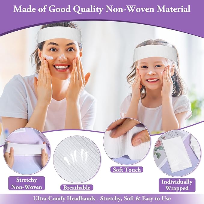 70 Pcs Disposable Spa Facial Headbands, Elastic Headband Wrap with Single Snap Tab, Soft & Flexible Facial Headbands, Stretch Spa for Women, Sport Yoga Salon Shower