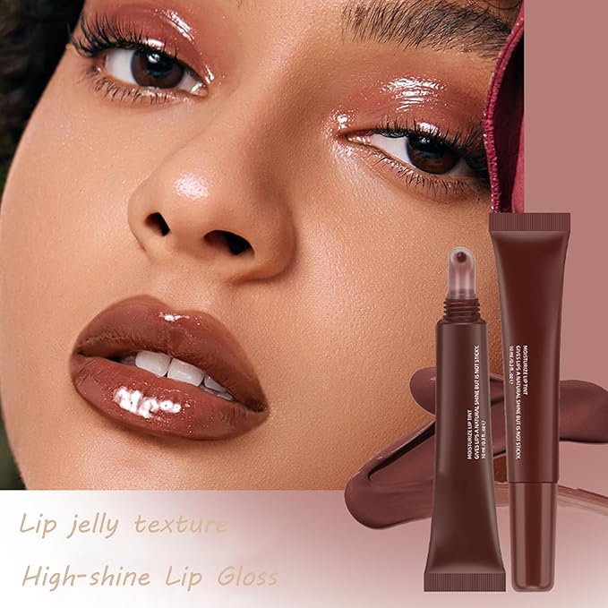 5 Pcs Hydrating Lip Gloss Lip Jam Set, High Shine Glass Finish Nude Colors Moisturizing Glitter Plumping Lip Gloss Shiny Jelly Liquid Lipstick for Girls and Women