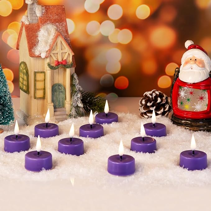 Eywamage Purple Flameless Wax Tealights with Remote Batteries, Flickering Colored LED Tea Votive Candles Set of 10