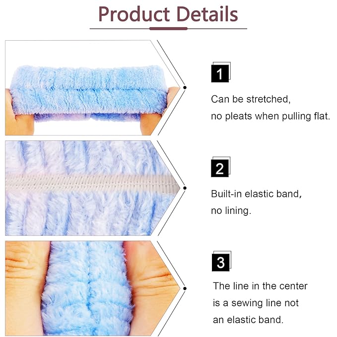 VELSCRUN Spa Headband, Makeup Face Wash Skincare Headbands, 5 Pcs Deep Purple Sponge Bow Tie Get Ready HairBand Facial Wristband Hair Clips Set, Stuff for Teen Girls Women Trendy Hair Accessories