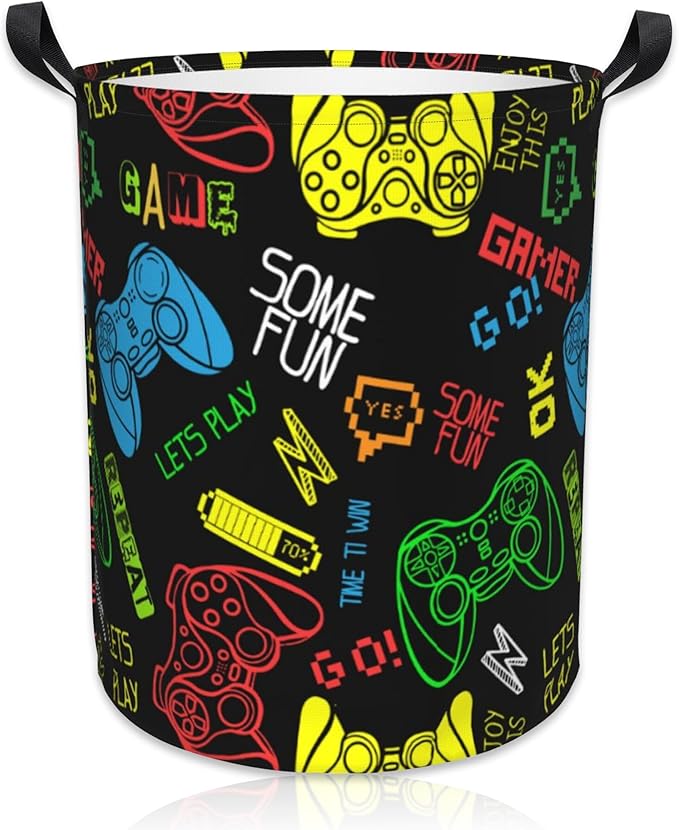 Laundry Basket Abstract Game Laundry Hamper Large Laundry Basket Storage Basket Tote Bag Collapsible Organizer Basket for Bathroom,Laundry,Bedroom 17.3 x16.5 Inch