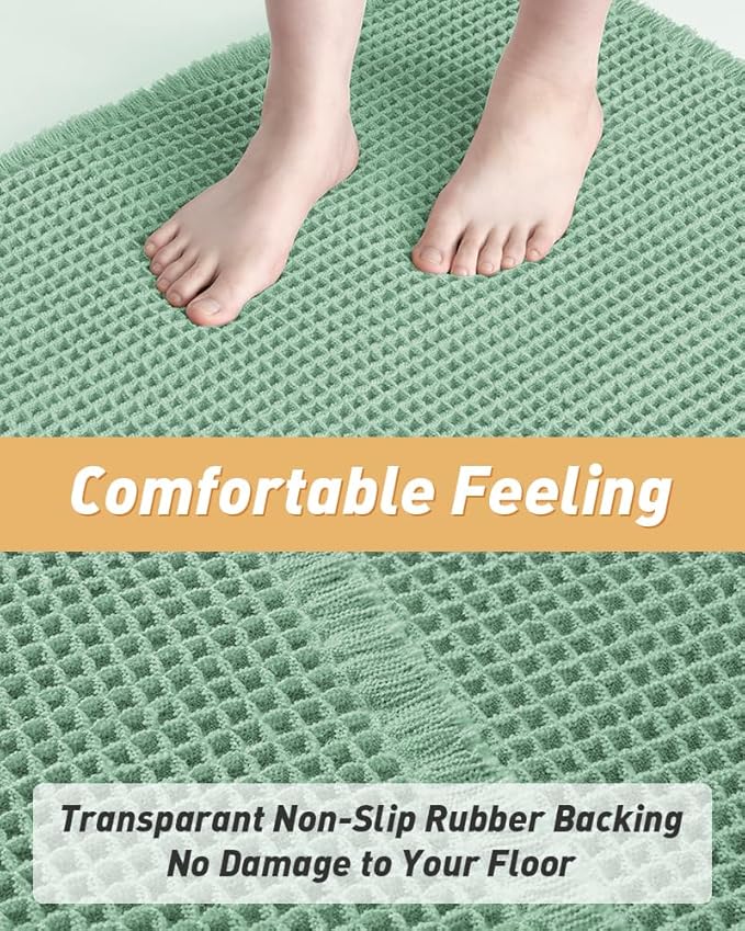 AMOAMI Upgraded Waffle Runner Rug Super Absorbent Non Slip Bath Mats for Bathroom Machine Washable Bathroom Runner Rug with Tassels, Ideal for Hallway Bedroom Laundry Room, 17" x 60", Sage