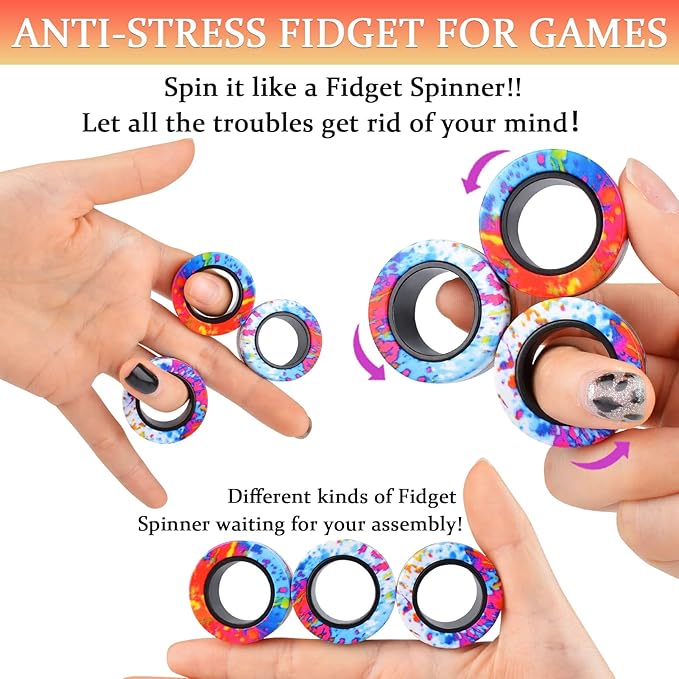 3Pcs Magnetic Rings Fidget Toy Set, Idea ADHD Anxiety Magnetic Fidget Toys Adults Fidget Spinner Rings for Relief, Christmas Stocking Stuffers Gifts for 8 9 10 11 12 13+ Year Old Teen Boy Girl A