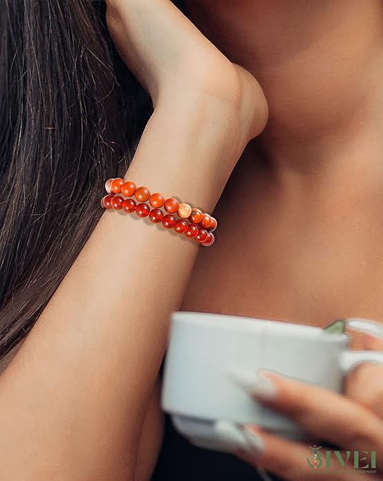 Bivei Natural Gemstone Semi Precious Healing Crystals Handmade Stretchy Round Beads Bracelet, Enhance Positive Energy