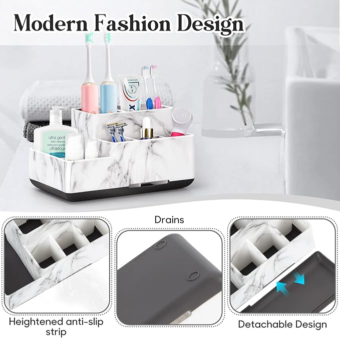 Toothbrush Holder,Bathroom Organizer Countertop, 5 Compartments Multifunctional Storage for Cosmetic, Makeup, Office Stationery Pencil,Toothpaste, Toothbrush,Ideal Gift for Home, Office