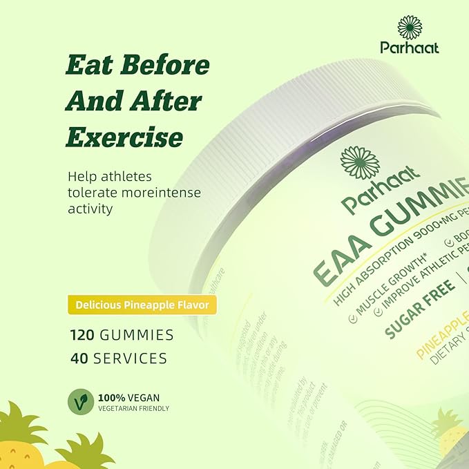 EAA Gummies 120 Gummies (Pineapple), Essential Amino Acids - All 9 Essential Aminos (EAA) and All Branched-Chain Aminos (BCAAs), Non-GMO, Gluten Free, Vegetarian Friendly