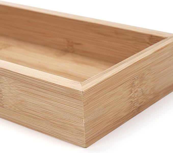 Bamboo Bathroom Tray, Bathroom Vanity Tray, Bathroom Trays for Counter, Toilet Tank Tray, Toilet Basket for Organizing (11.8 x 4.5 x 1.6 inch)