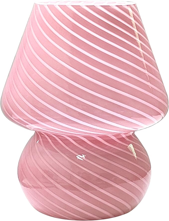 jonong Bedside Lamp Glass Striped Mushroom Table Lamp 110V Creative Gift Night Light (Pink)