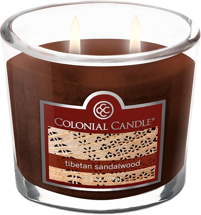 Colonial Candle Tibetan Sandalwood Scented Jar Candle, 2 Wick, 3.5 oz, Mottled Wax Candle