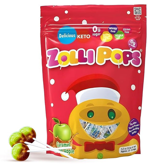 Zollipops Clean Teeth Pops Sugar Free Candy with Xylitol, Dye-Free Lollipops - Keto & Diabetic-Friendly, Dentist-Approved Treats for Kids (Caramel-Green Apple, 5.2 oz)