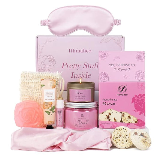 Spa Gifts for Women, Bath Gift Baskets, Birthday Relaxing Spa Self Care Gifts for Women, Home Rose Bath Shower Care Package, Thank You Gift for Woman Mom Her Sister Wife Aunts Friends Coworker