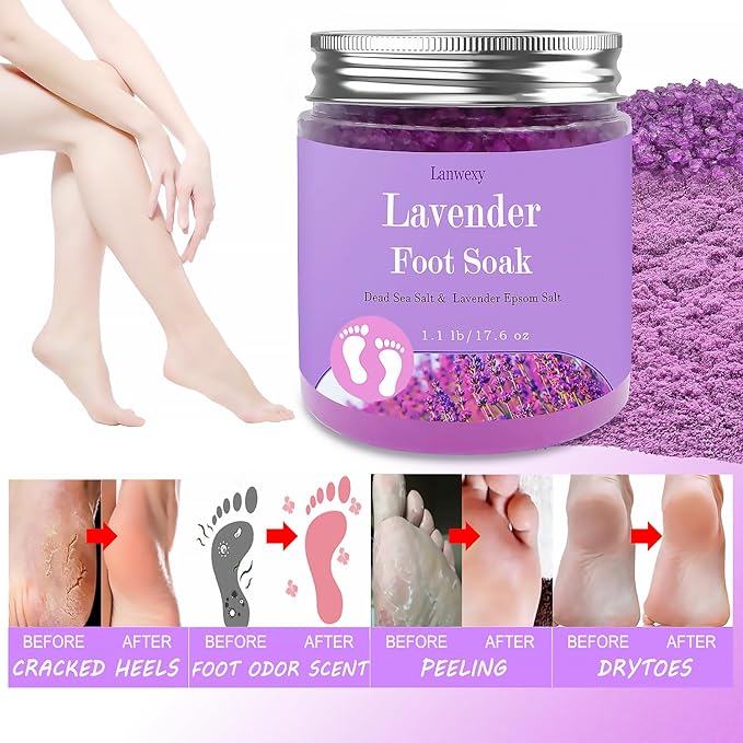 Lavender Foot Soak with Epsom Salt and Sea Salt. Organic Natural Handmade Spa Pedicure Care For Foot Callus, Dry Cracked, Tired Feet, Stubborn Foot Odor Scent.(2.2 Lbs）