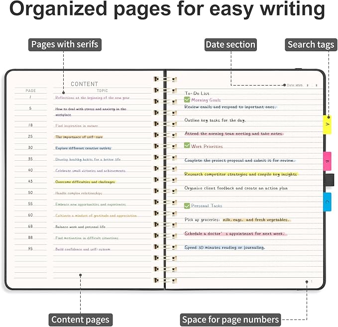AHGXG Lined Spiral Journal Notebook, B5 Large Notebooks for Women Men, 140 Pages Hardcover Leather Notebook College Ruled, 100 GSM Paper, Notebooks for Work School Note Taking, 7.6" x 10", Black