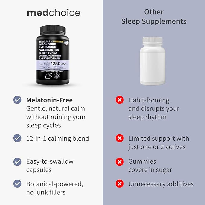 12-in-1 Sleep Support Capsules - Melatonin-Free, Non-Habit Forming Sleep Supplement with a Balanced Blend of Magnesium, Ashwagandha, L-Tryptophan, Valerian Root, GABA, 5-HTP (90 Capsules, Pack of 2)