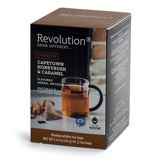 Revolution Tea CHERISCH Capetown Honeybush & Caramel Rooibos Tea - 20 Count, Sweet Rooibos Indulgence