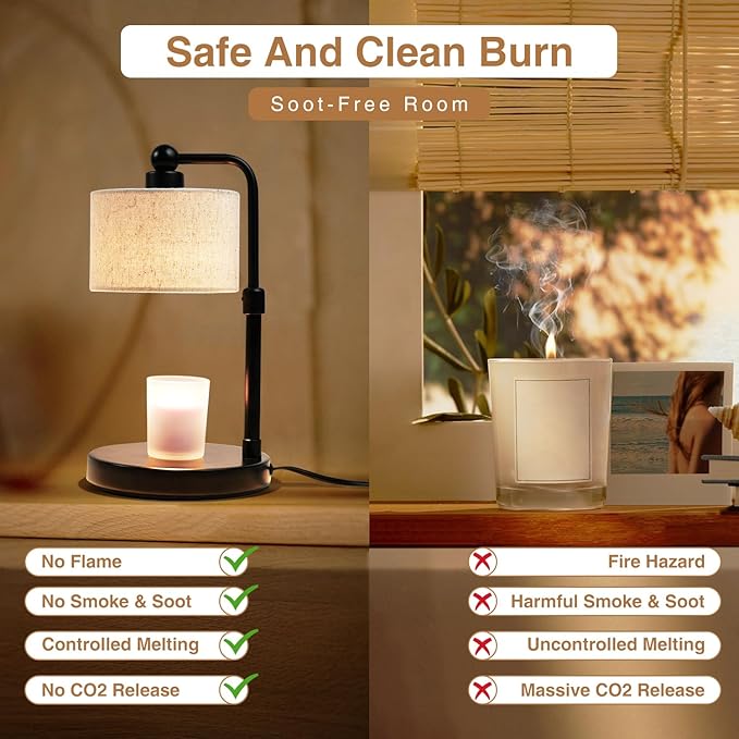 Candle Warmer Lamp with Timer,Dimmable Candle Wax Warmer, Height Adjustable Electric Candle Lamp Warmer with 2 Bulbs, Birthday Gifts for Women Mom House Warming,Vintage Home Decor for Bedroom