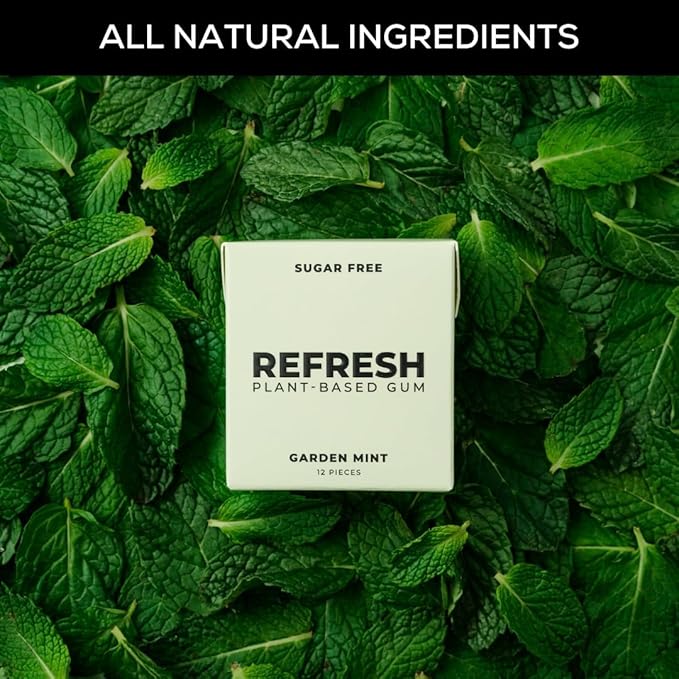 Refresh Gum, Xylitol, Natural, Sugar Free, Chewing Gum, Plastic Free, Natural Flavors & Organic Ingredients, Non GMO, Gluten Free, Vegan, 12 Count (Pack of 5), Garden Mint