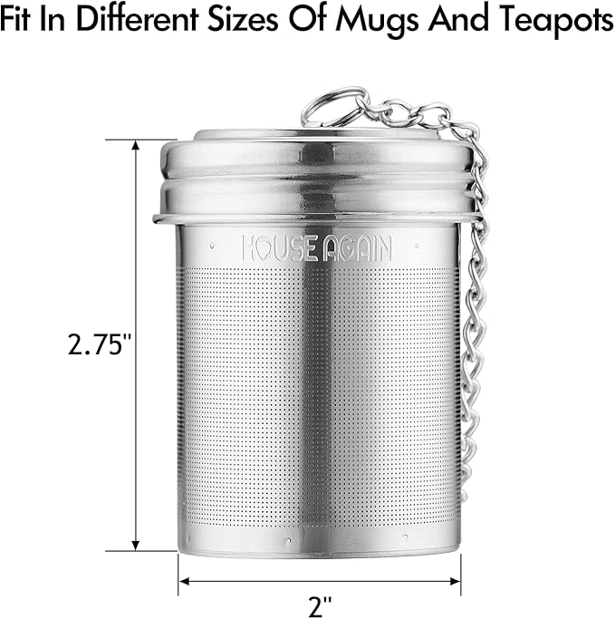 House Again Large Tea Infuser, Extra Fine Mesh Tea Strainers for Loose Tea, 18/8 Stainless Steel Tea Strainer with Extended Chain Hook, Tea Steeper for Brew Tea, Spices & Seasonings, for Multi Cups