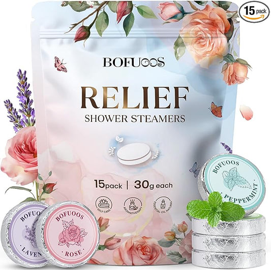 Shower Steamers Aromatherapy 15 Pack, Shower Bombs with Natural Essential Oils, Relaxation & Self Care Gifts for Women Teen Girls Mom, Birthday Christmas Stocking Stuffers White Elephant Gifts