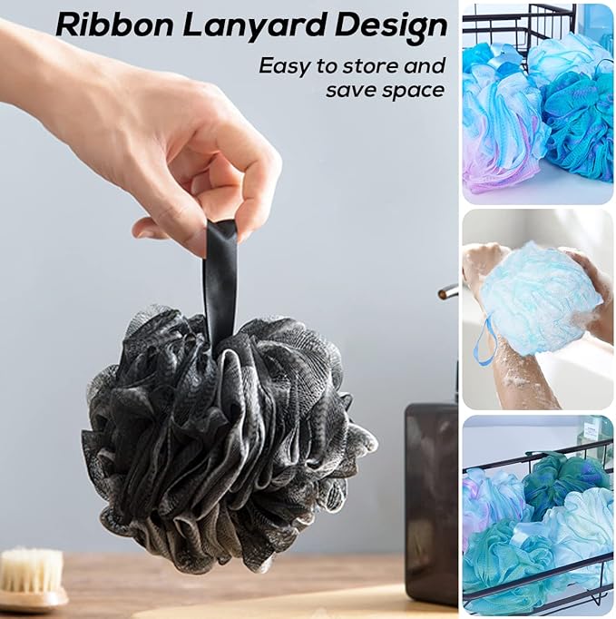 10 Pcs Shower Loofahs,Bath Shower Loofah Sponge,Exfoliating Shower Pouf Balls for Women,Men,Body Wash Bathroom,Exfoliate with Beauty Bathing Accessories