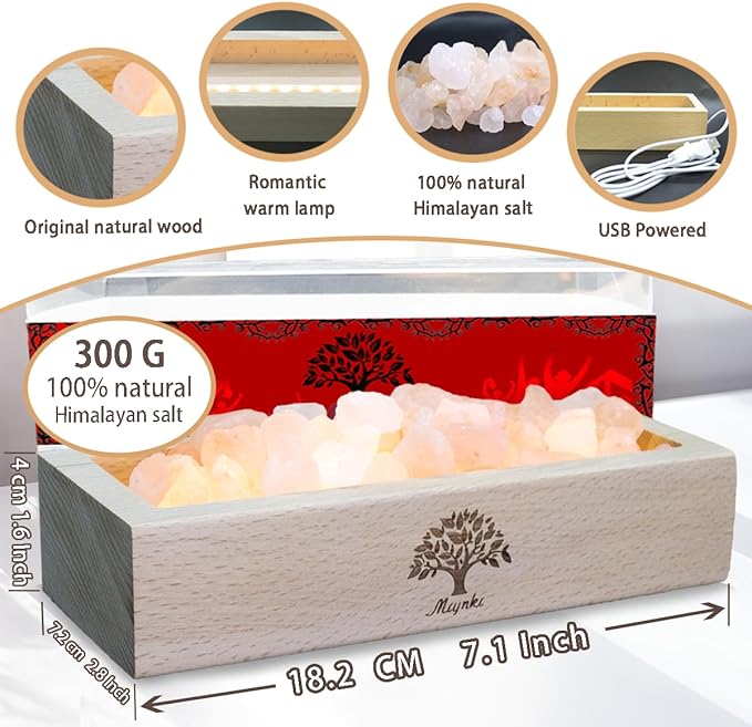 Himalayan Salt Lamp Diffuser - 300g Pink Salt with Wood Base, USB Powered, Warm Light & 10ml Gardenia Essential Oil Set for Aromatherapy, Relaxation, Meditation, Home Decor, Gifts