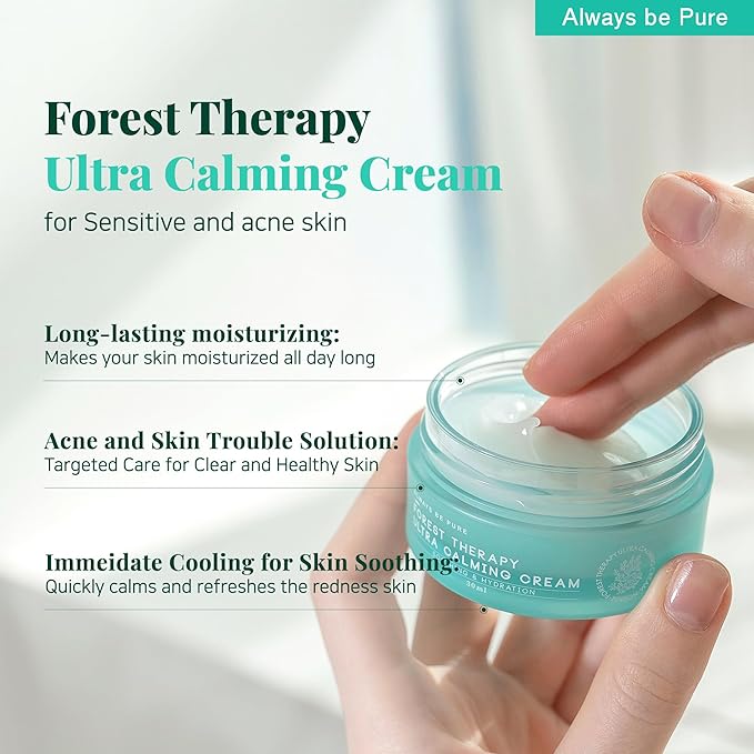 Forest Therapy Ultra Calming Cream Soothing Moisturizer for Sensitive, Acne-Prone Skin - Redness Relief, Deep Hydration, Trouble Care - Korean Skin Care 2.70 Oz