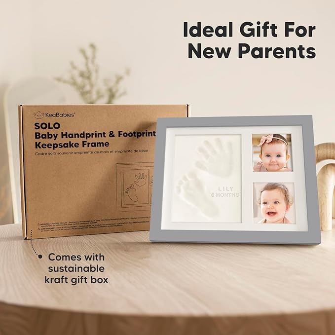 Baby Hand and Footprint Kit - Quick Dry Clay Baby Footprint Kit, Newborn Keepsake, Nursery Picture Frame for Boys, Girls, Personalized Gifts for Shower & Registry,New Mom Gift(Cloud Gray)