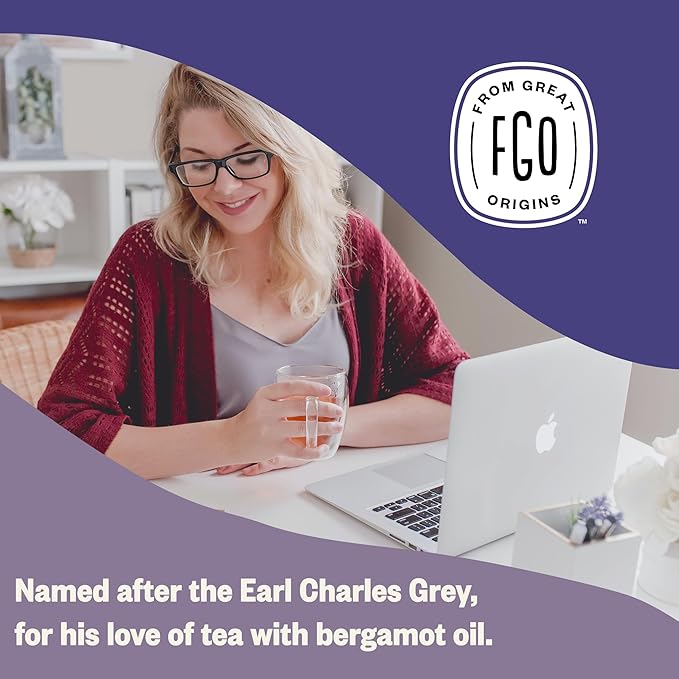 FGO Organic Earl Grey Black Tea, 100 Count, Eco-Conscious Tea Bags, Resealable Bag, Packaging May Vary (Pack of 1)