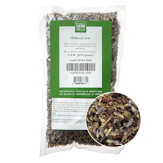 Monterey Bay Herb Co. Hibiscus Zest Tea – 1/4 lb Loose Leaf | Citrus & Floral Blend with Hibiscus, Lavender, Cloves & Licorice | Caffeine-Free Herbal Tea