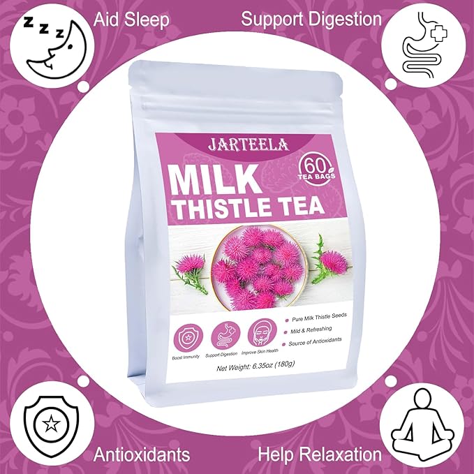 Jarteela - Milk Thistle Tea Bag, 3g x 60 Count - Pure Milk Thistle Seeds - Natural Herbal Tea Bags - Non-GMO - Caffeine-free Tea