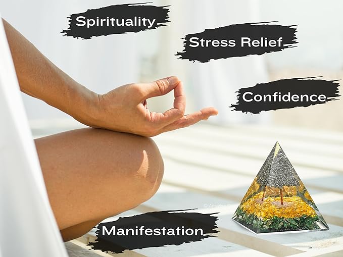 Amazing Gemstone Orgone Pyramid for Money with Pyrite Crystal Tree, Citrine and Green Aventurine Crystals and Healing Stones - Authentic Orgonite & Organite Gifts to Atrract Money Abundance Wealth