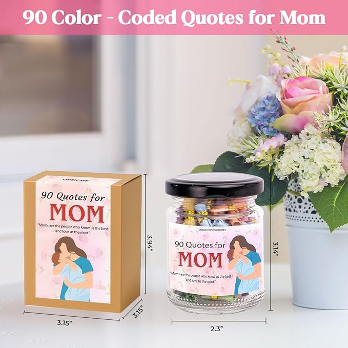 90 Love Notes for Mom in a Jar with NFC Keychain, Positive Affirmation Cards, Emotional Support Jar with Daily Affirmations for Women, Birthday Gifts for Mom, Mom Gifts from Daughters