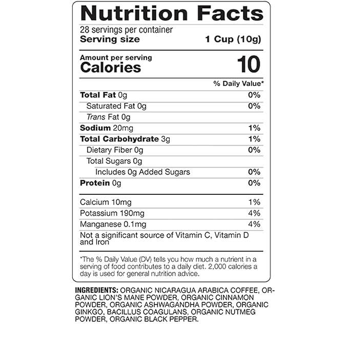 Focus Coffee with Superfoods - Organic Probiotic Mushroom Ground Bagged Coffee, Supports Healthy Focus & Digestion, Infused with Ashwagandha, Lion's Mane, and Cinnamon, USDA Certified Organic 10 oz